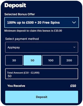 Screenshot of Apple Pay deposit process